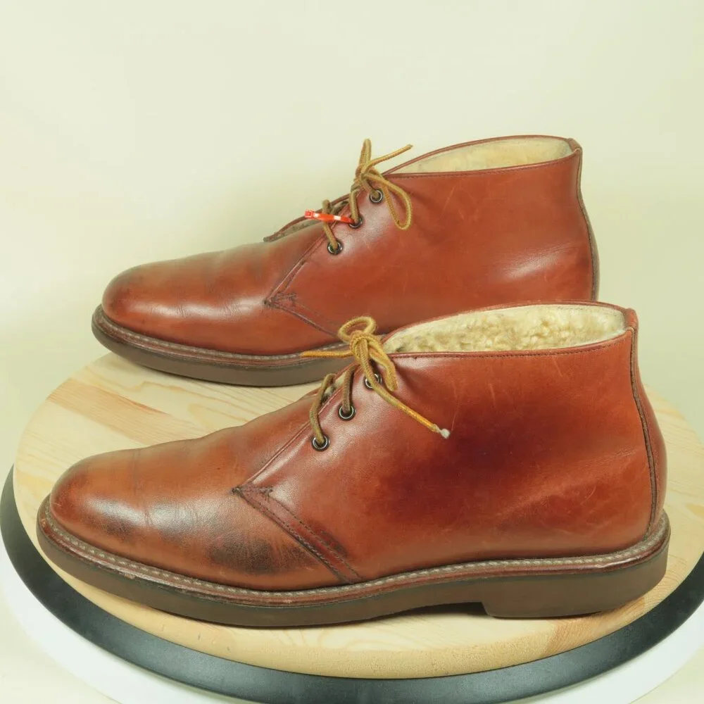 Vintage 80s LL Bean Sherpa Lined Chukka Boots Mens 8.5C Brown Sheepskin Leather